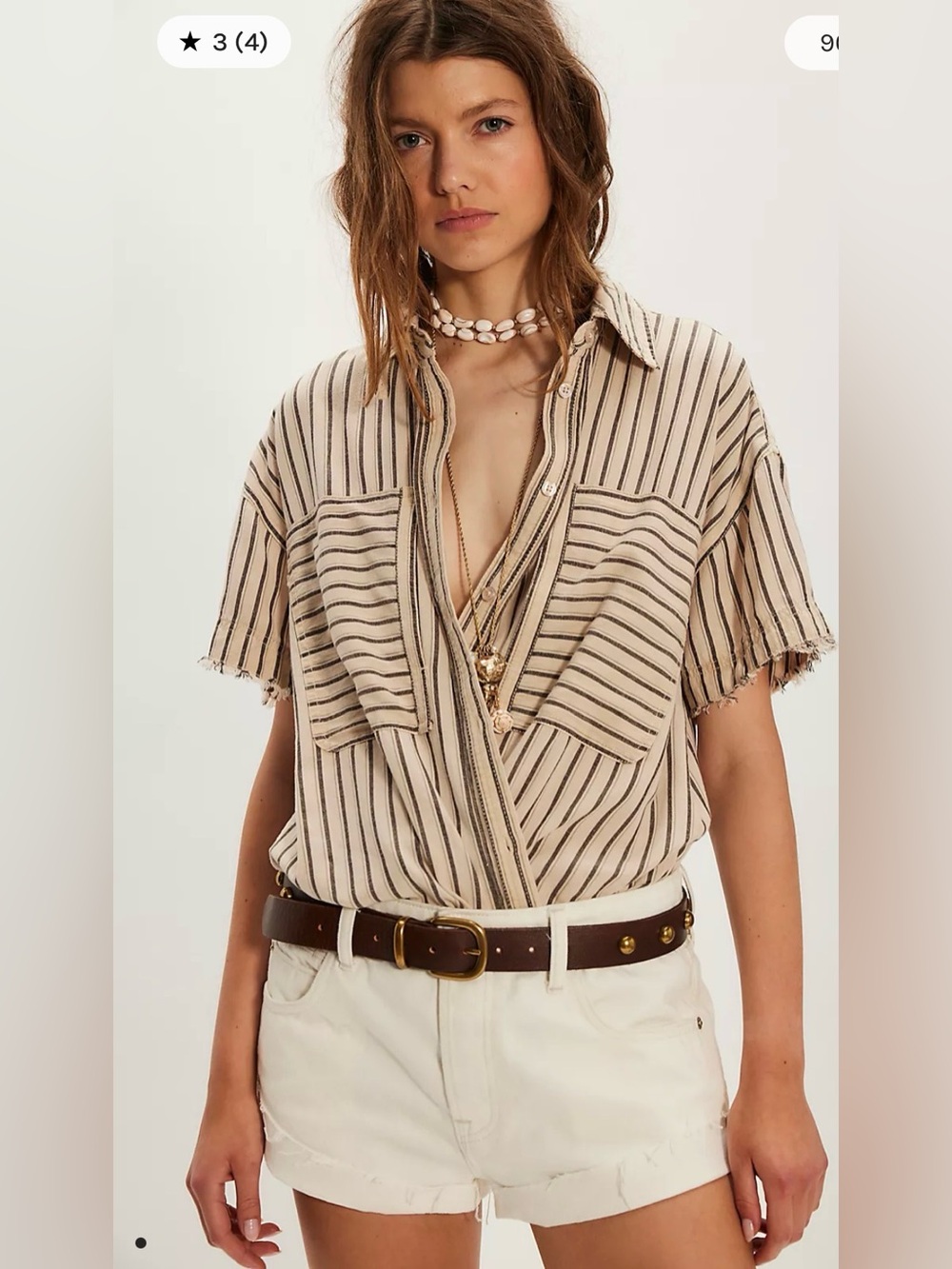 We the free Christopher linen Striped Short-Sleeve Button-Up